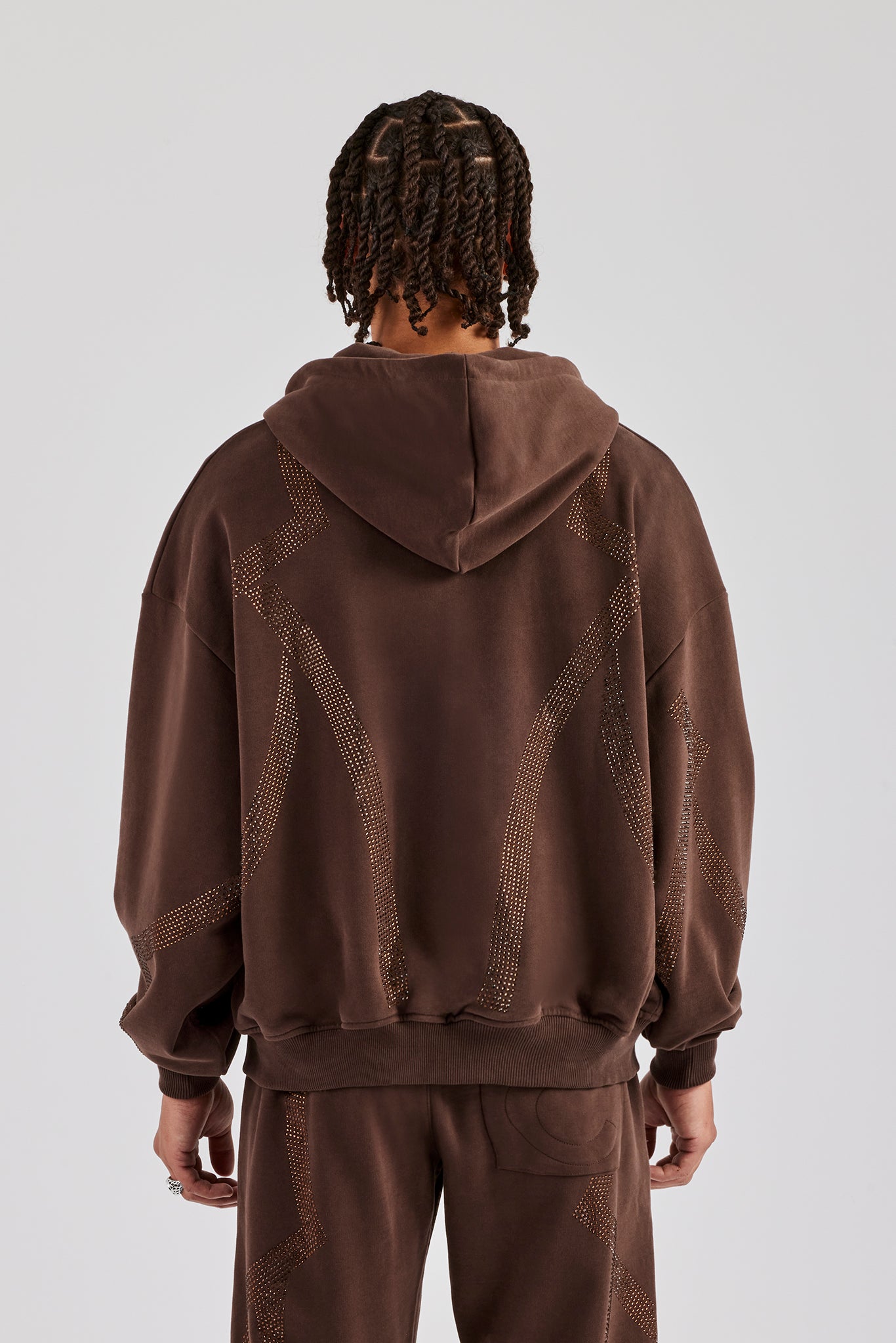 Strass Diamant Reißverschluss Hoodie - Schokolade