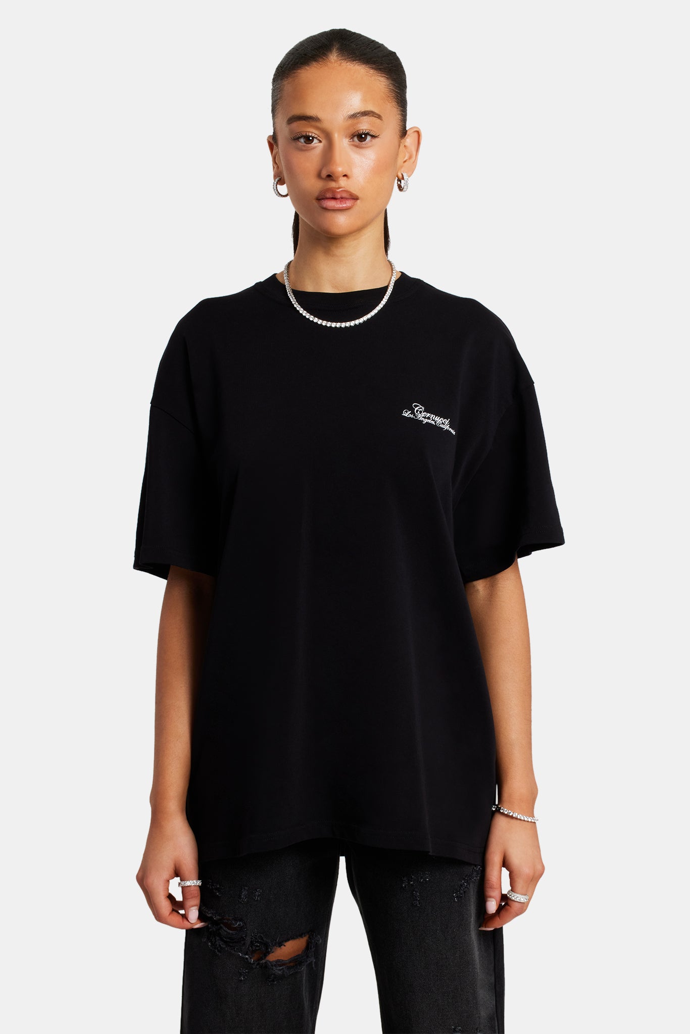 Womens California Text Oversized T-Shirt - Black | Womens Tees