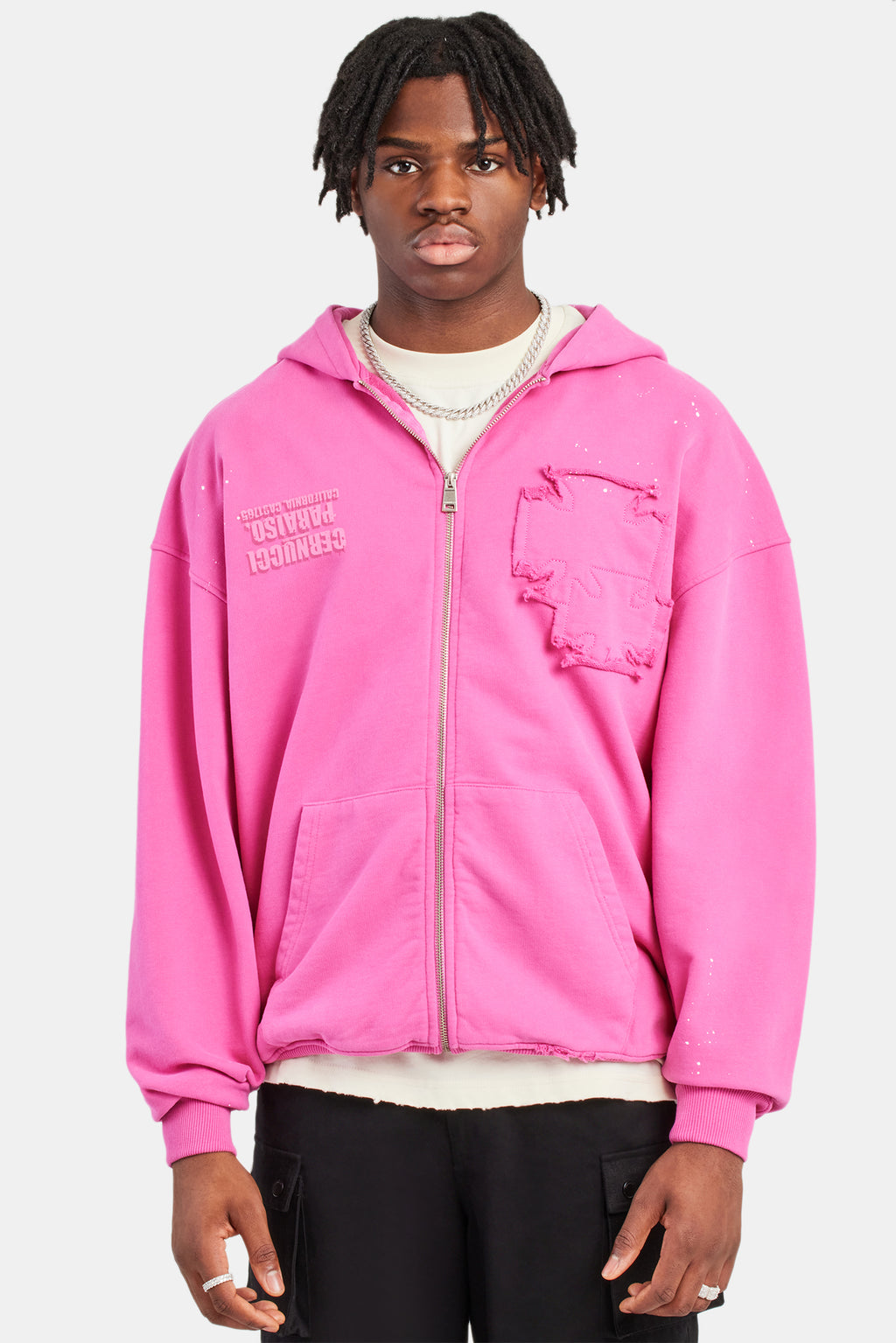 Mens Hoodies Pink Fleece Hoodie Hoddie Pink Printed Applique Zip