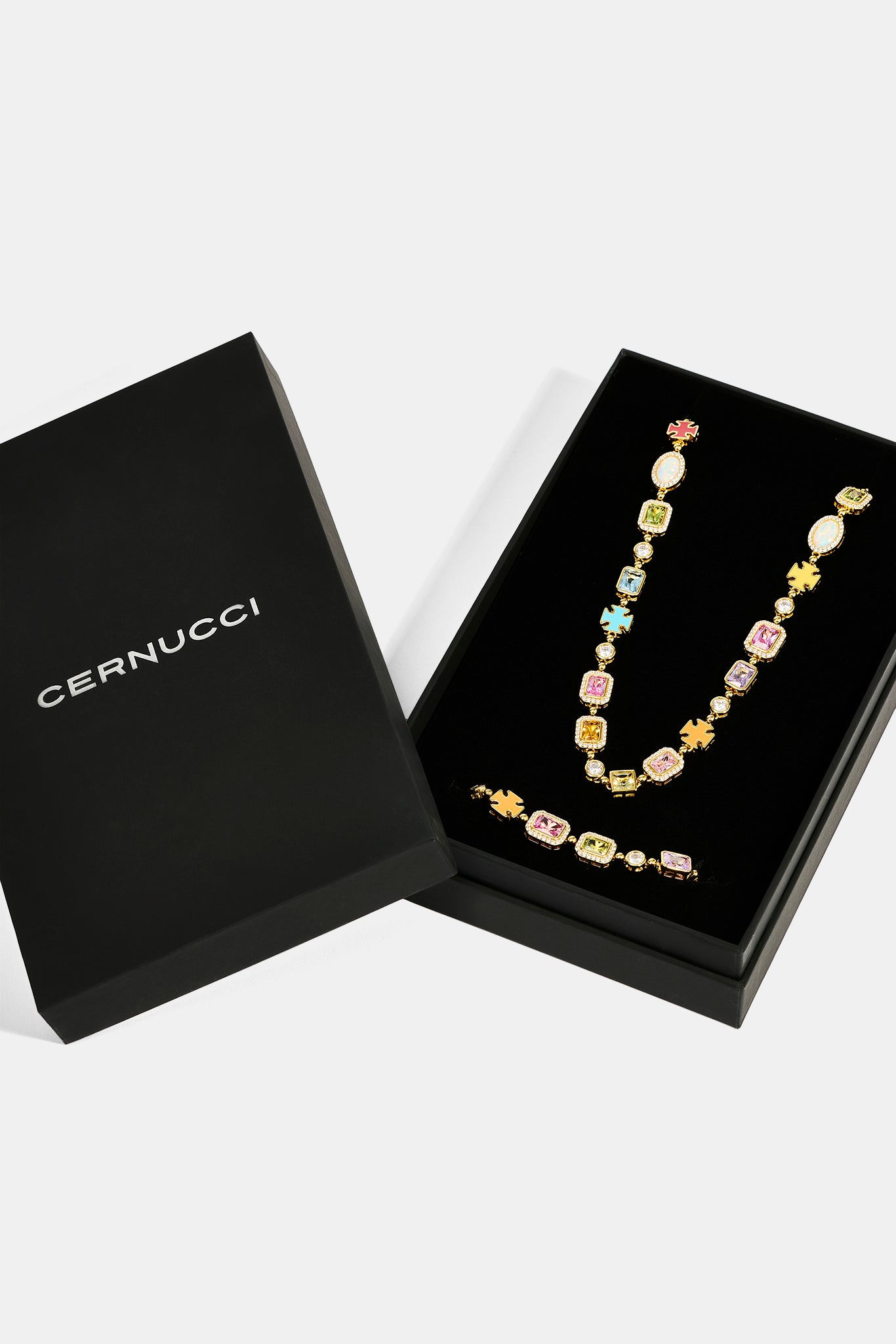 Pink Multi Gemstone Motif Necklace & Bracelet - 10mm - Gold