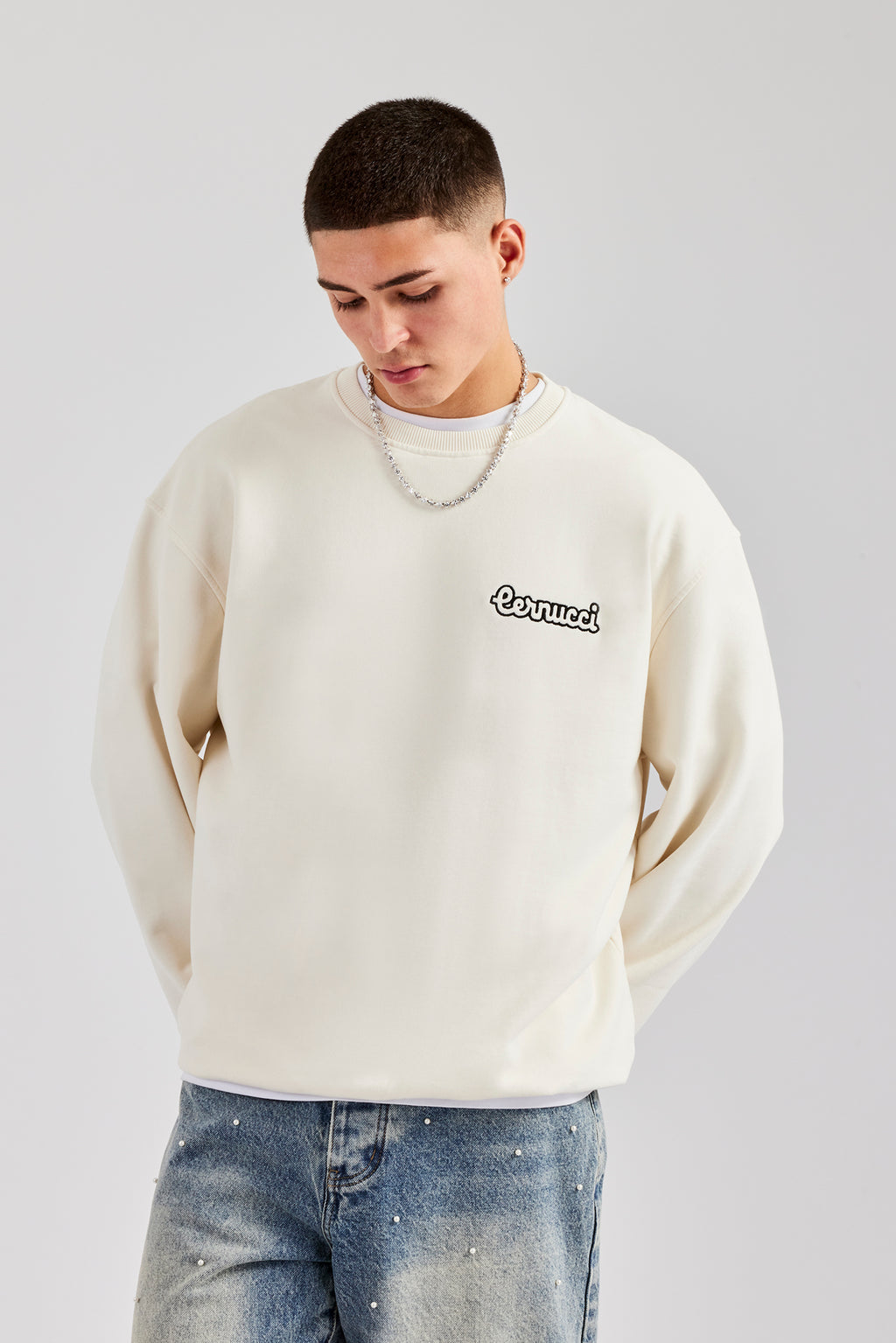 Cernucci Embroidered Oversized Sweatshirt Off White Mens