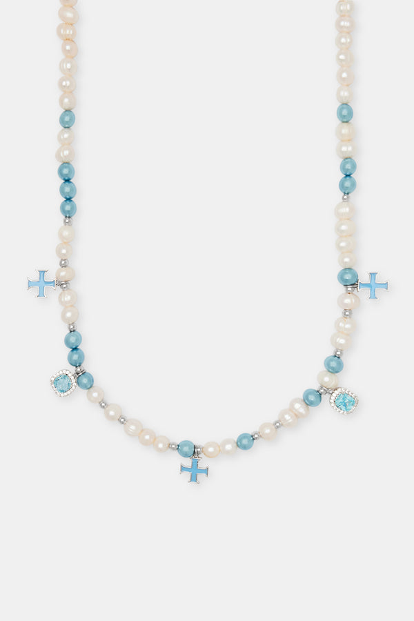 Iced Blue Mixed Motif Freshwater Pearl Necklace