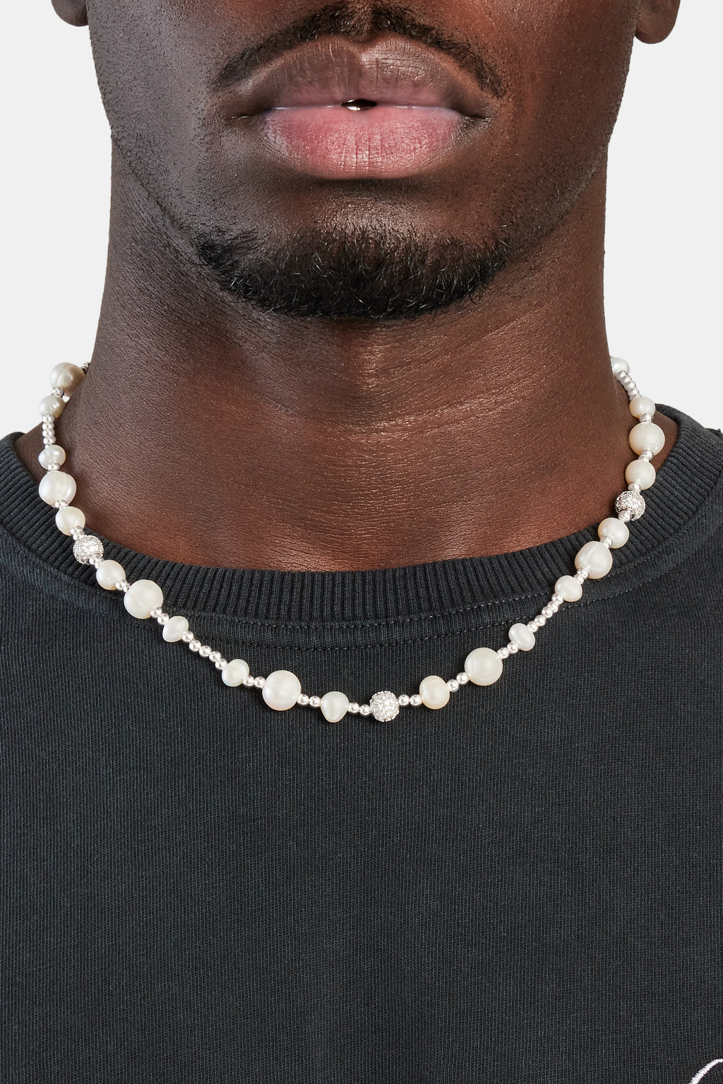 Metallic Freshwater Pearl Bead Necklace White Mens Necklaces