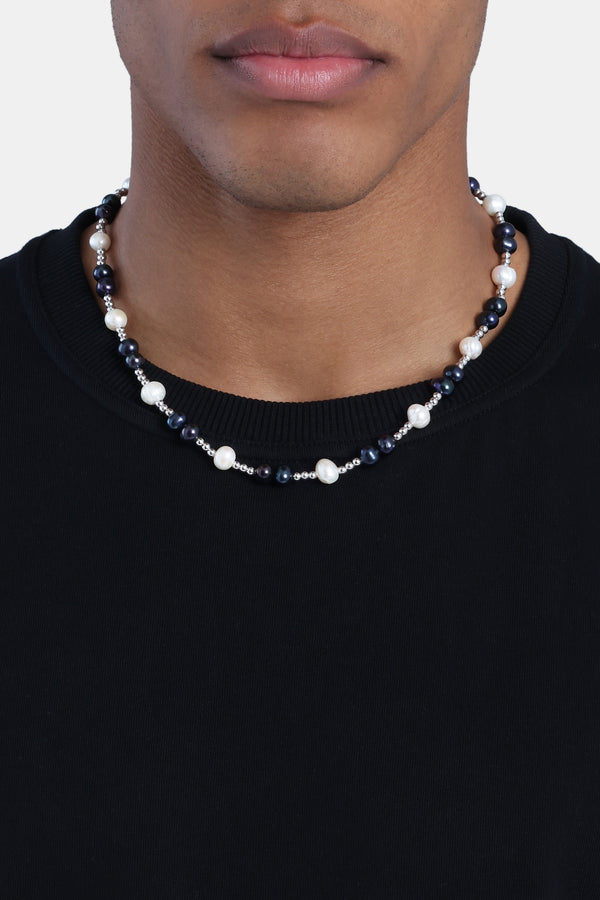 Oilslick Freshwater Pearl & Bead Necklace - White