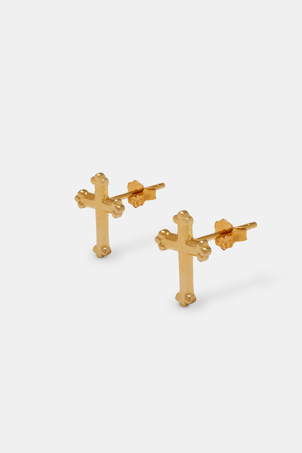 Polished Cross Stud Earrings - 6mm - Gold