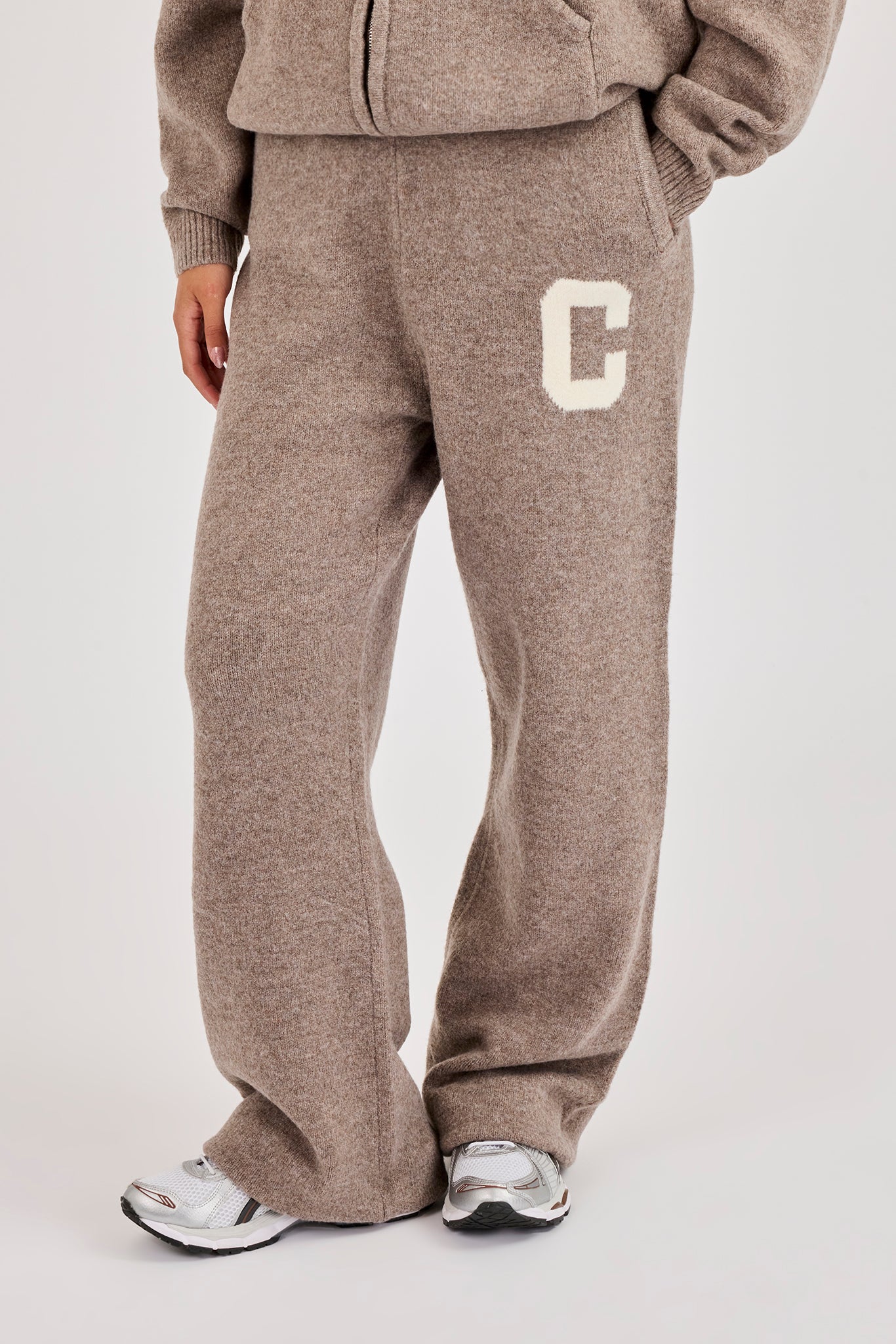Wide Leg Knitted Jogger - Taupe | Womens Knitwear | Shop Knitwear