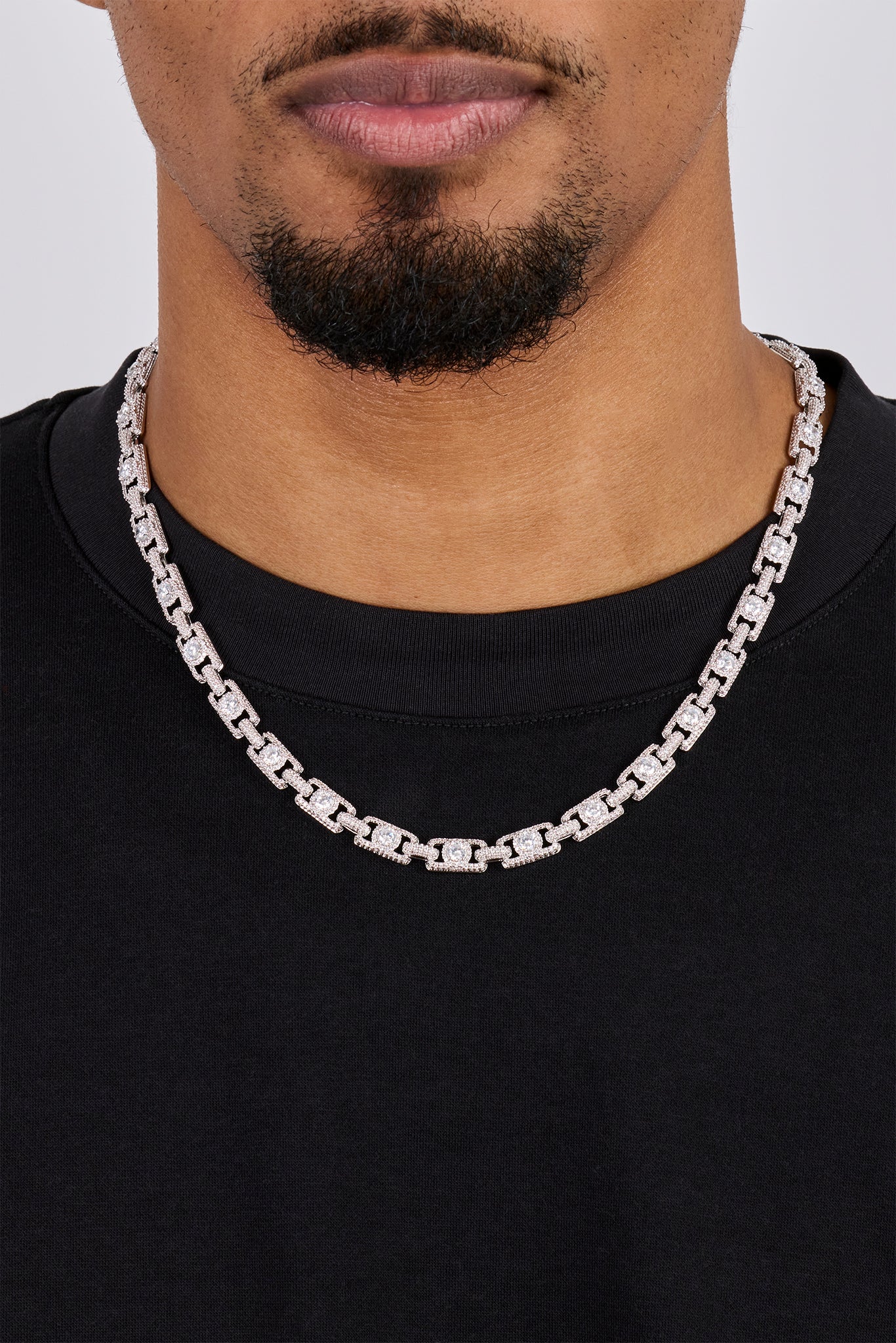 Quadratische Tenniskette mit Cluster-Mittelstein – 6 mm – Weiß