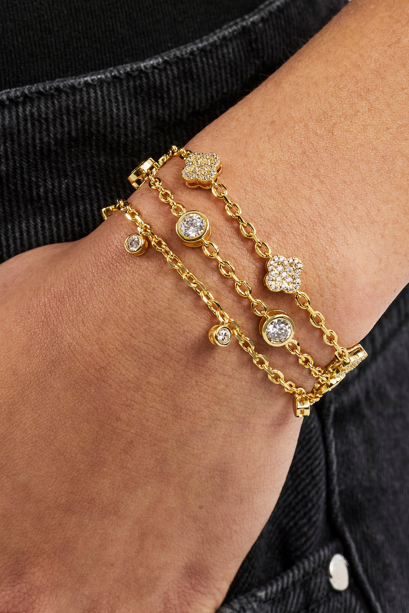 Triple Layer Gemstone Bracelet - 2mm - Gold