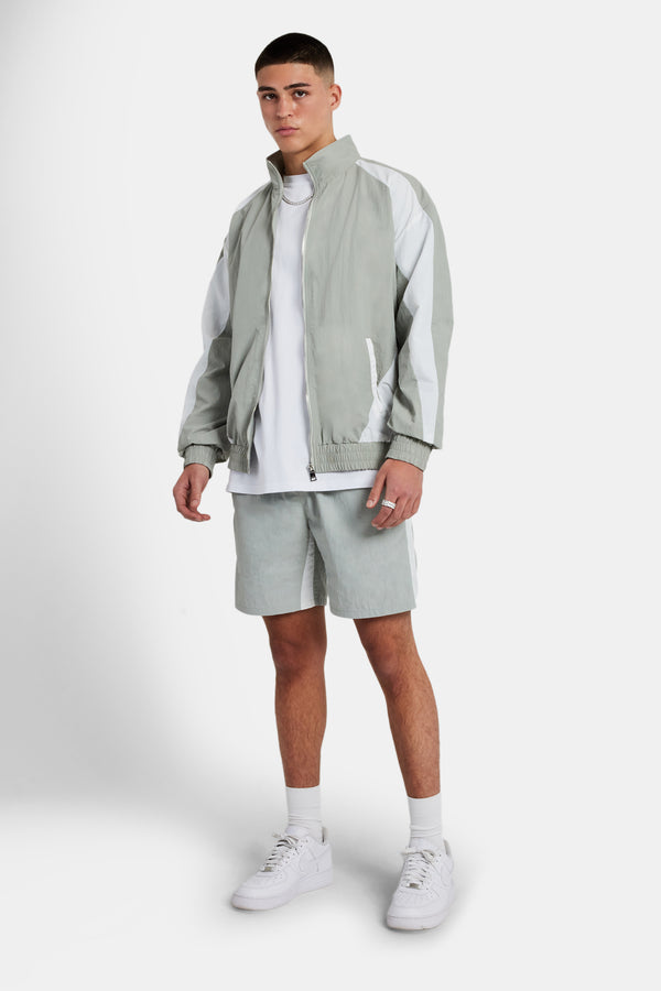 Nylon Panelled Track Jacket & Short Set  - Light Grey