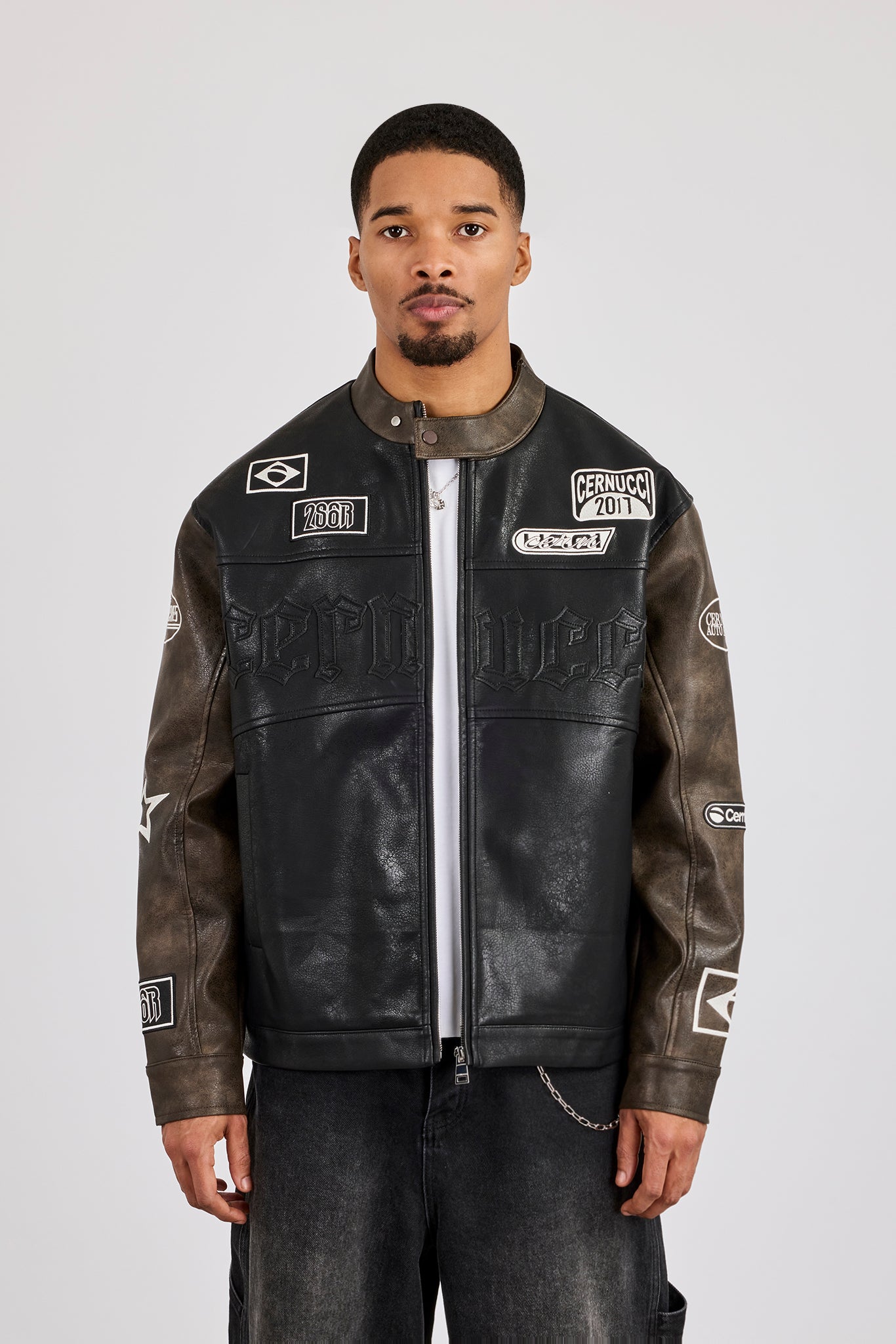 PU Applique Moto Jacket - Black | Mens Outerwear | Shop Jackets at