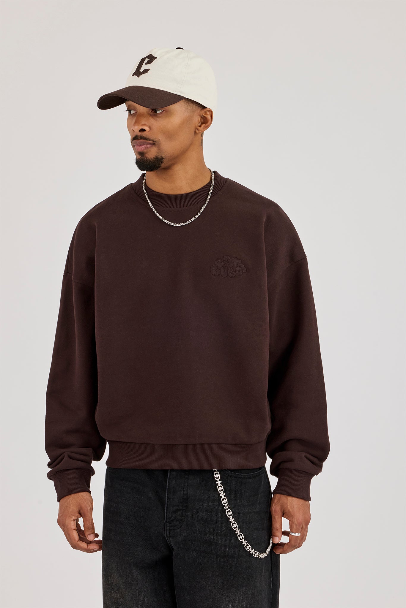 Applique Logo Boxy Sweatshirt - Dark Brown