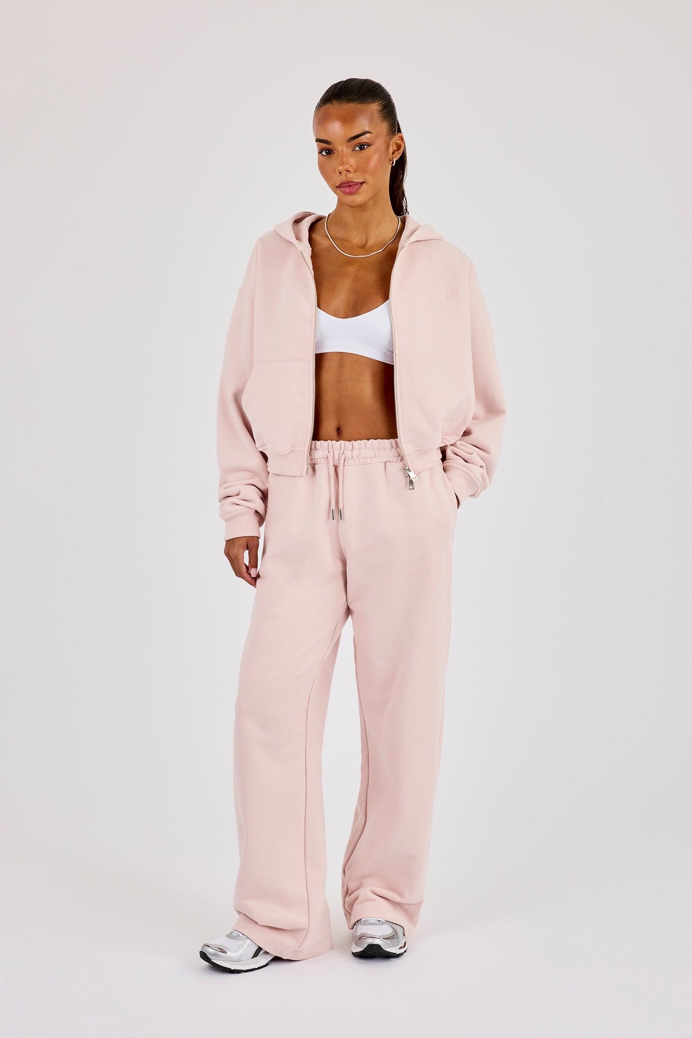 Cernucci Cropped Zip Through Hoodie & Wide Leg Jogger Dusty Pink