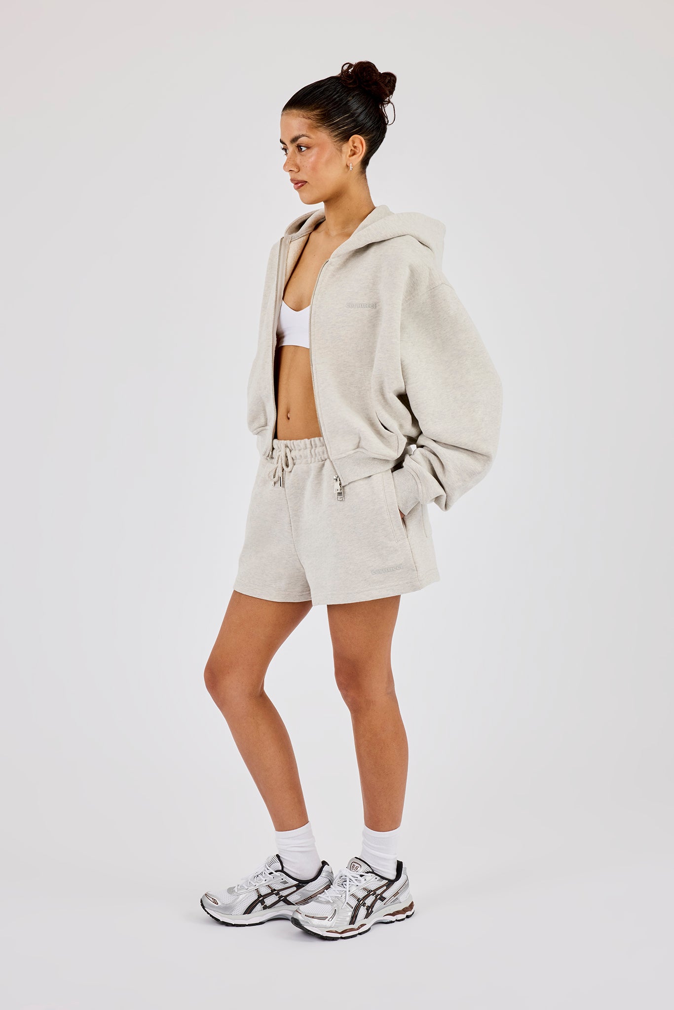 Cernucci Cropped Zip Through Hoodie & Embroidered Short - Ash Grey