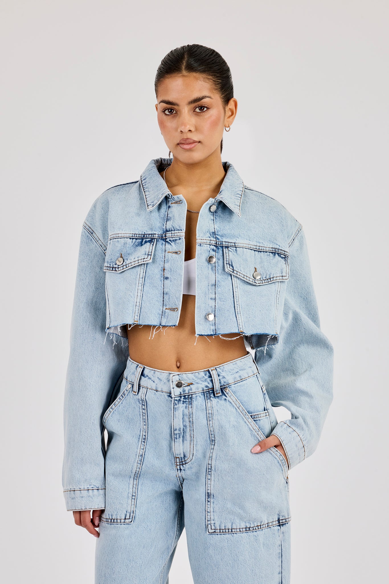 Super Cropped Denim Jacket - Light Blue