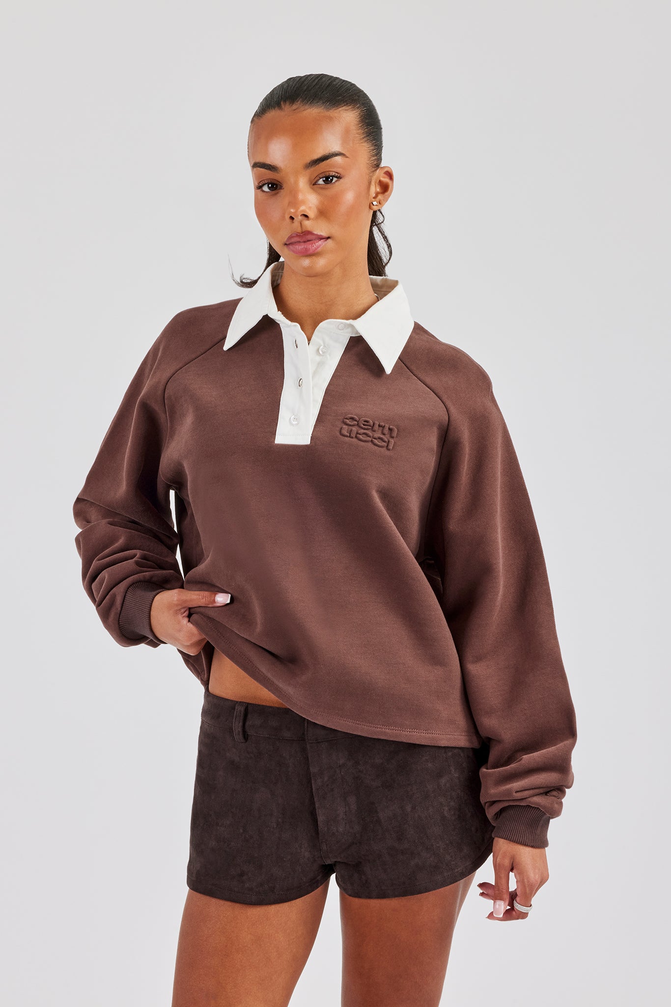 Rugby Polo Sweatshirt - Chocolate | Womens Hoodies & Sweats | Shop
