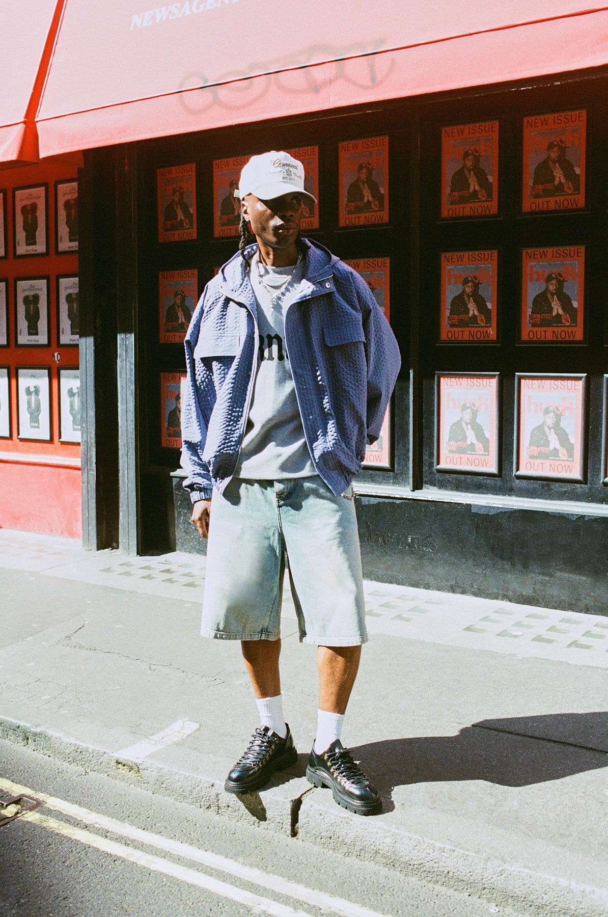 Nylon Check Hooded Windbreaker - Blue