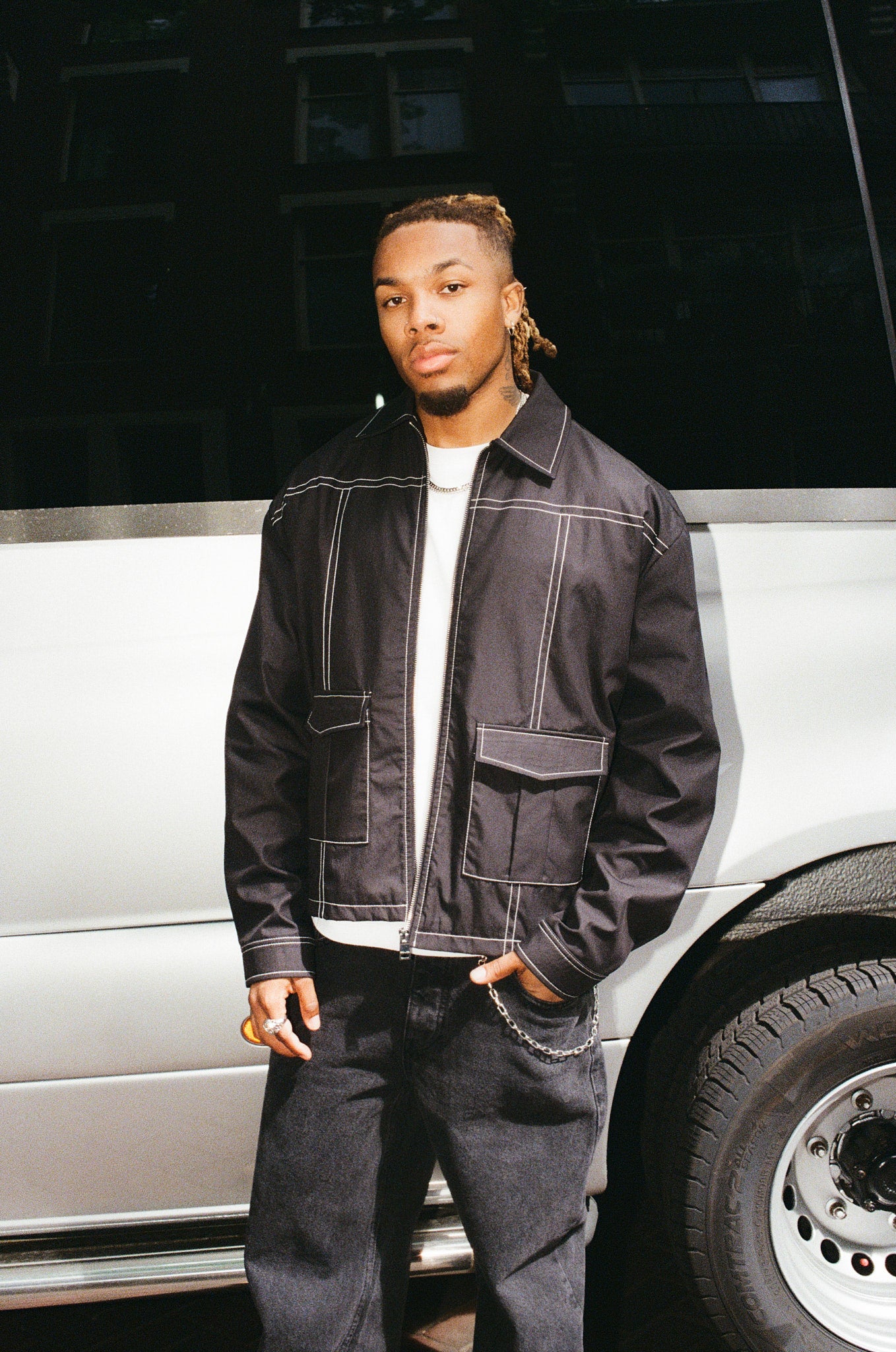 Utility-Jacke mit Kontrastnähten - Schwarz