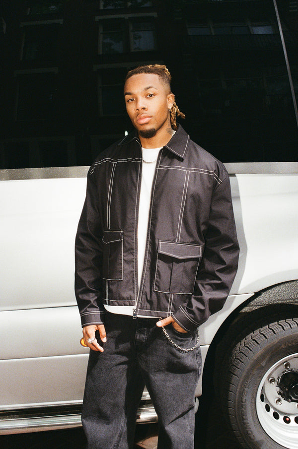 Utility-Jacke mit Kontrastnähten - Schwarz