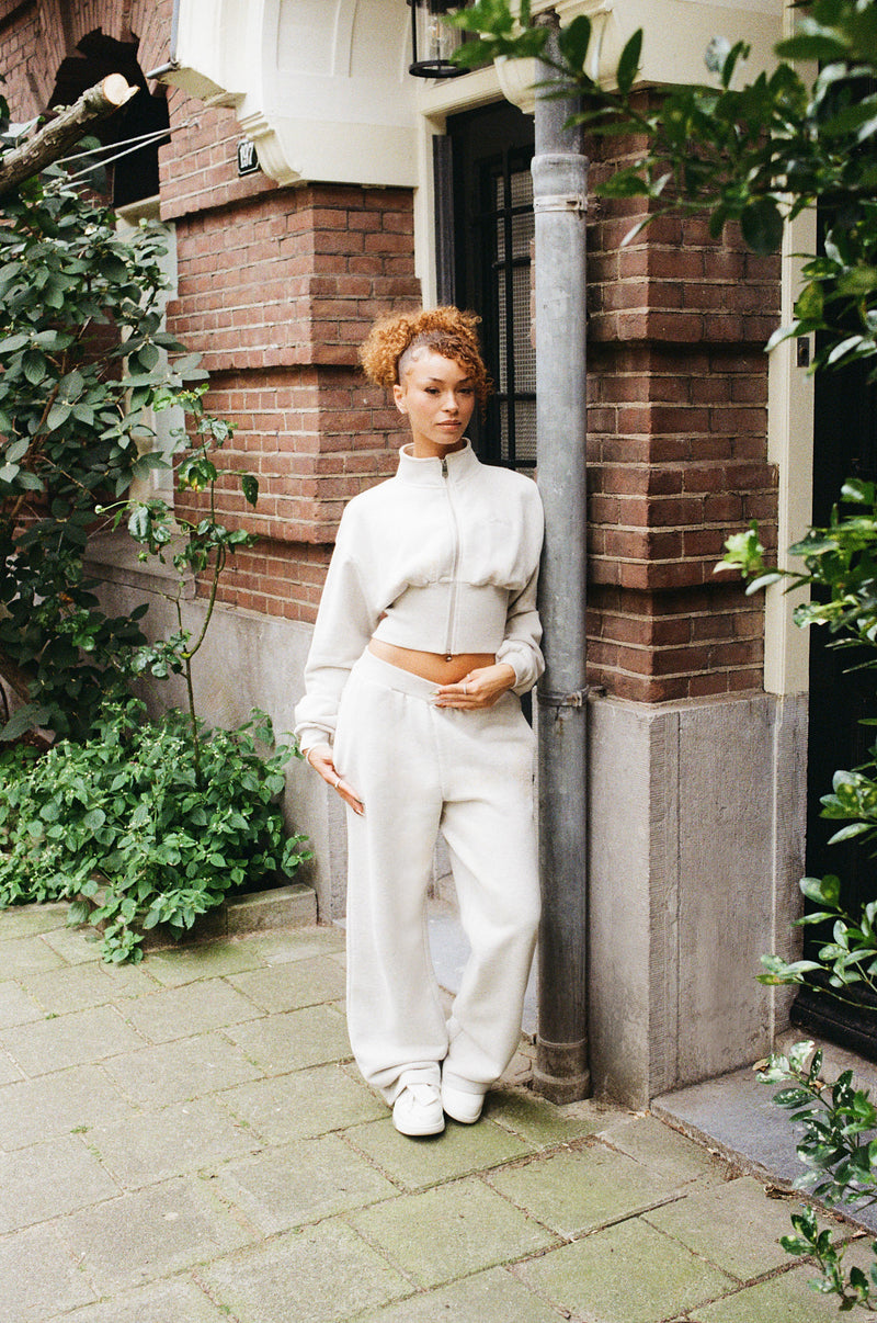 Jogginghose mit weitem Bein und geripptem Bund – Aschgrau