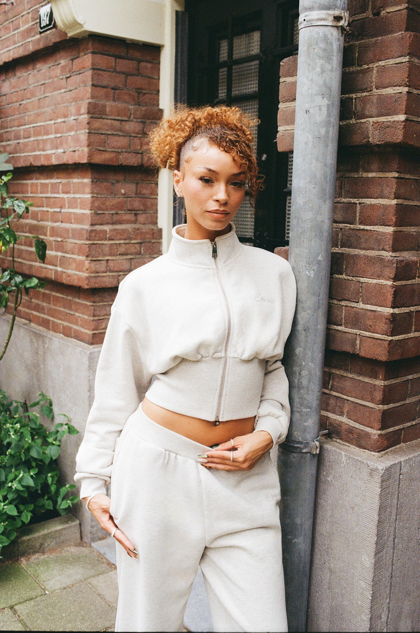 Rib Zip Through Funnel Neck Sweat - Ash Grey