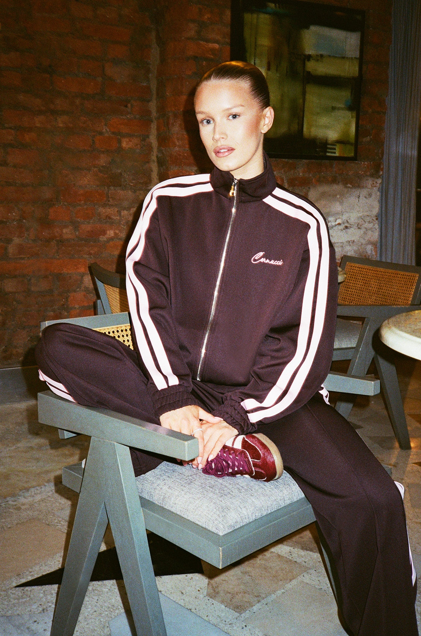 Funnel Neck Butter Yellow Taping Zip Through Tracksuit | Womens