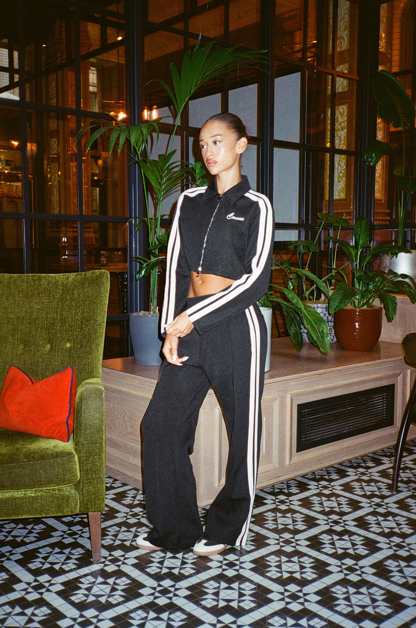 Cropped Harrington Taping Tracksuit - Black | Womens Sets | Shop