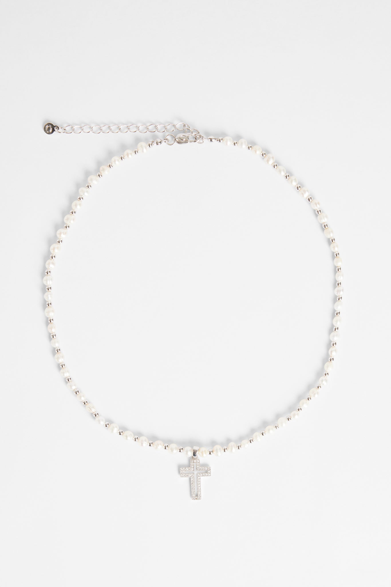 4mm Freshwater Pearl And Bead Necklace With Cross Charm