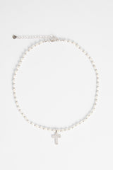 4mm Freshwater Pearl And Bead Necklace With Cross Charm
