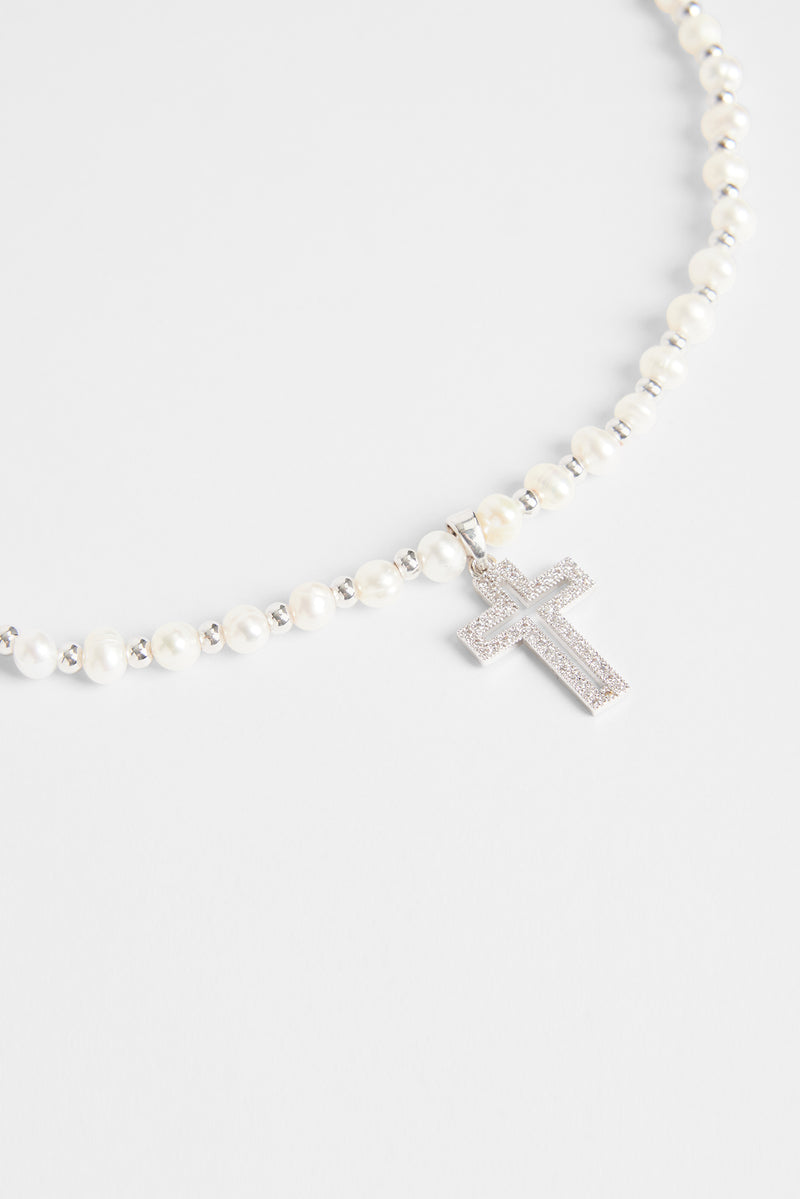 4mm Freshwater Pearl And Bead Necklace With Cross Charm