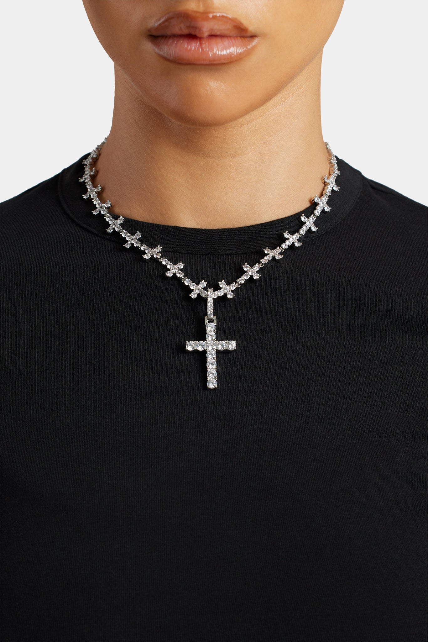 10mm Iced CZ Cross Chain With 35mm Cross Pendant | Mens Necklaces