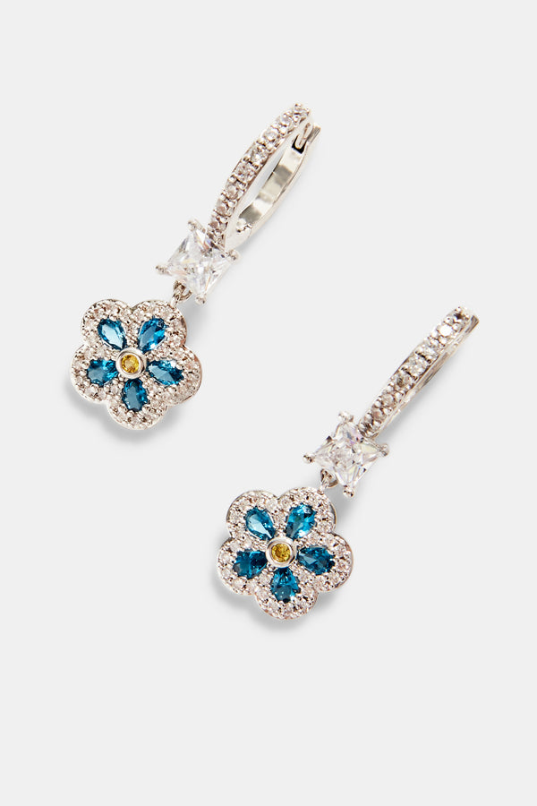 10mm Iced Blue CZ Floral Drop Earrings