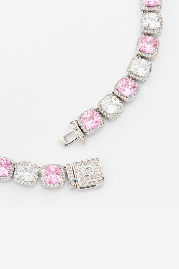 10mm Pink & Clear Iced Bezel Allway Chain - White Gold