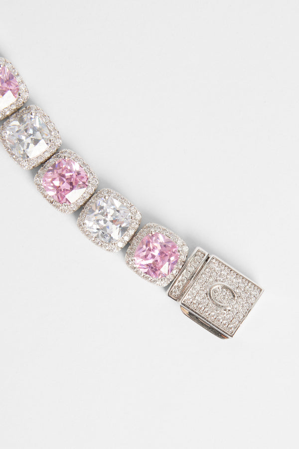 10mm Pink & Clear Iced Bezel Allway Bracelet - White Gold