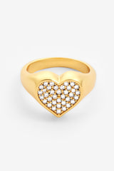 11mm Iced Pave Heart Ring - Gold