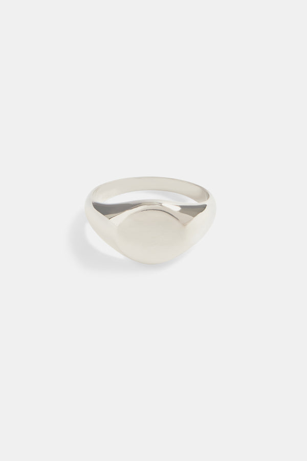 11mm Polished Round Signet Ring - White Gold