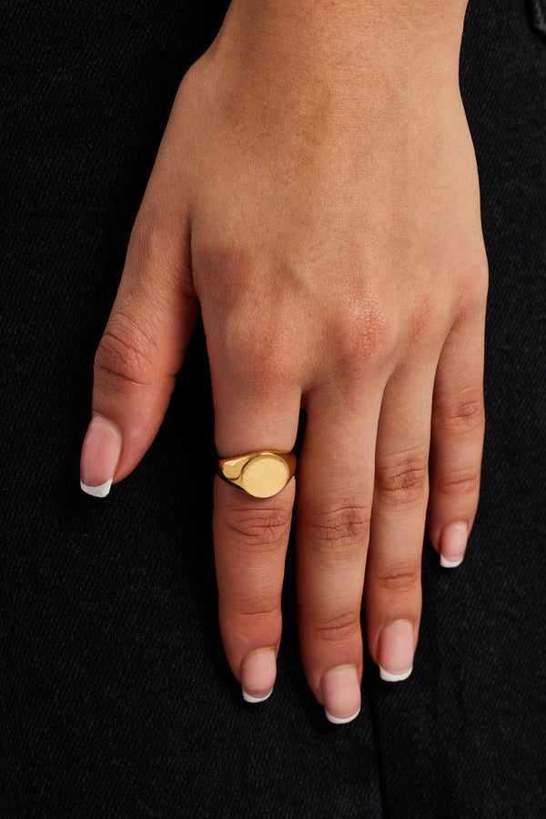 Womens 11mm Gold Plated Polished Round Signet Ring