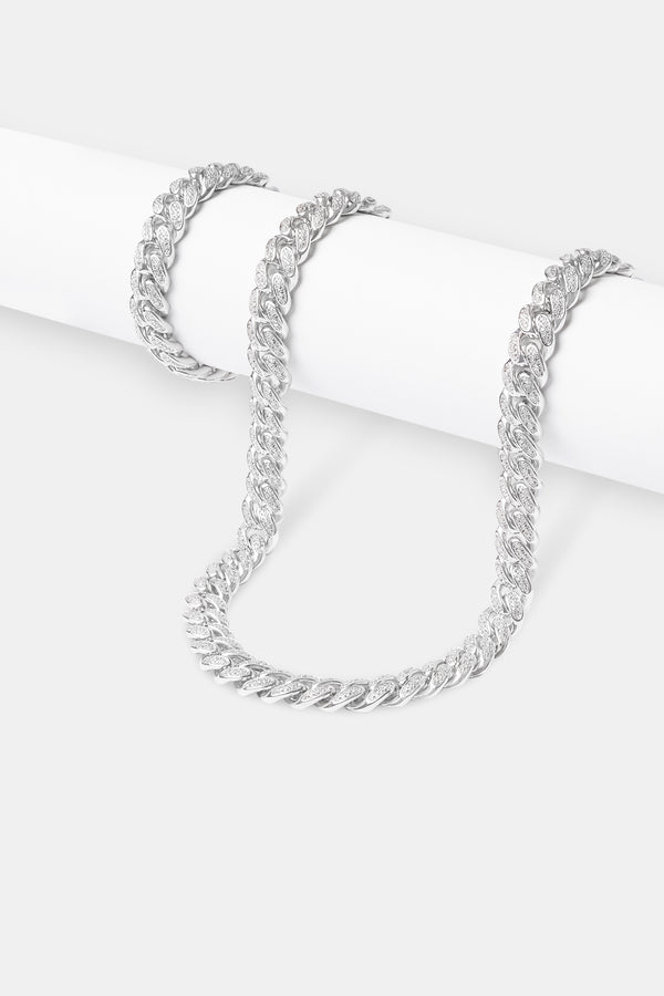 12mm Iced Out Cuban Chain & Bracelet - White