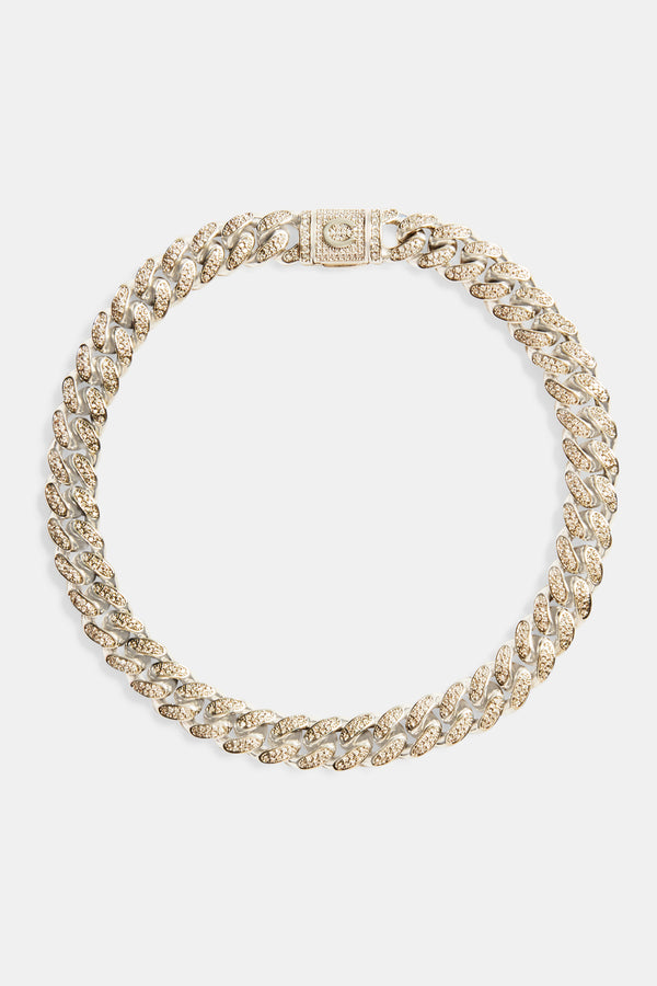 12mm Iced Out Cuban Choker - White Gold