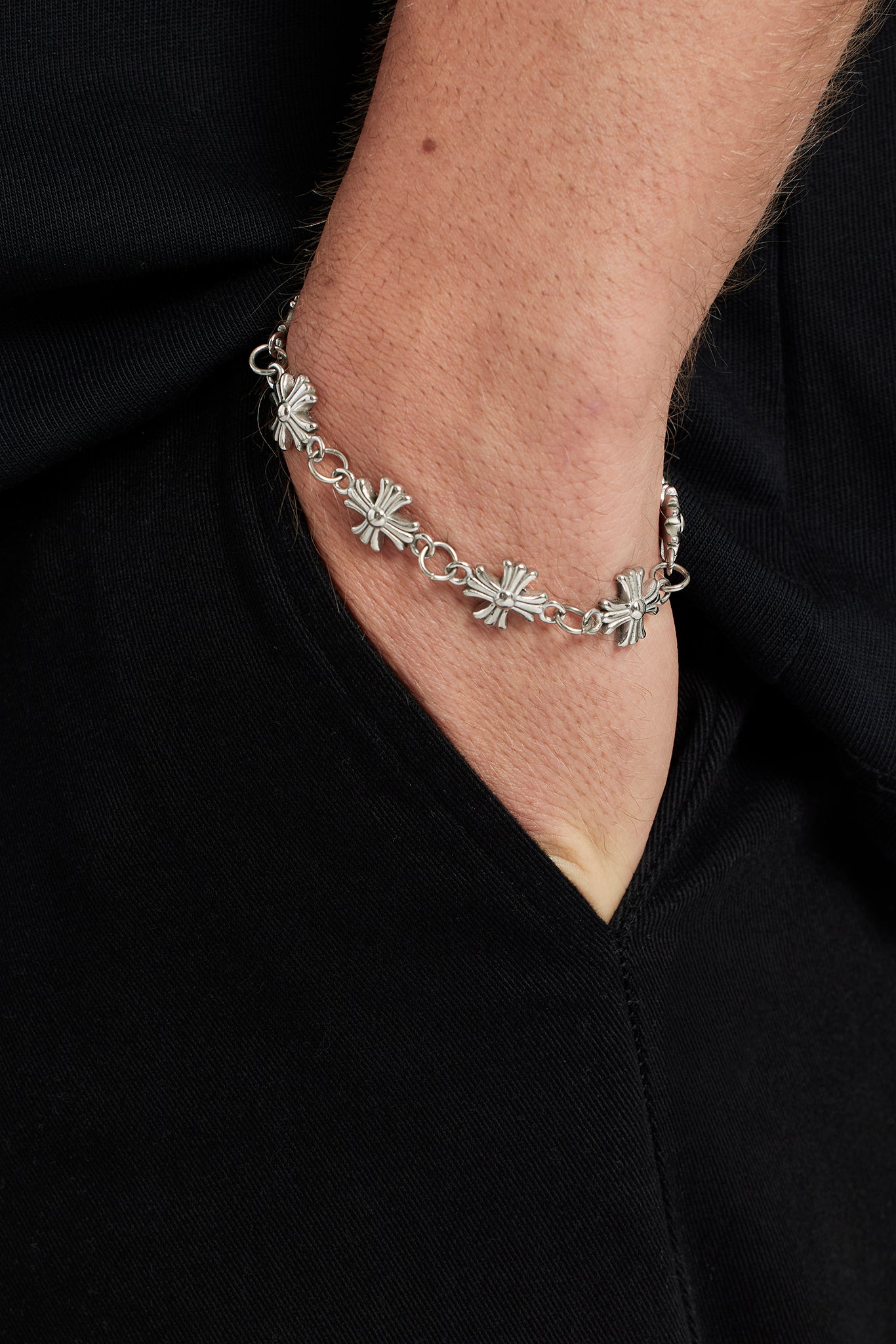 12 mm Zinn-Kreuz-Armband aus Edelstahl