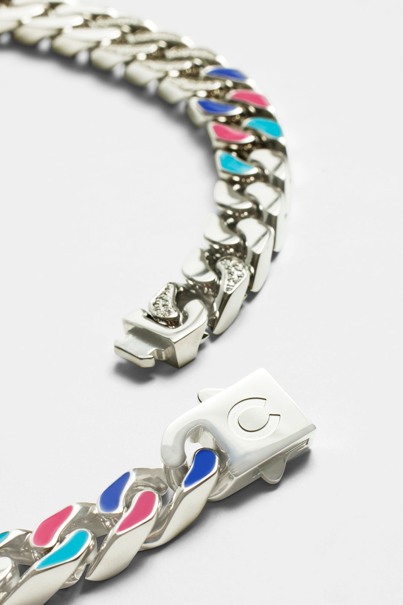 12 mm kubanische Kette mit blau-rotem Zirkonia-Emaille-Mix