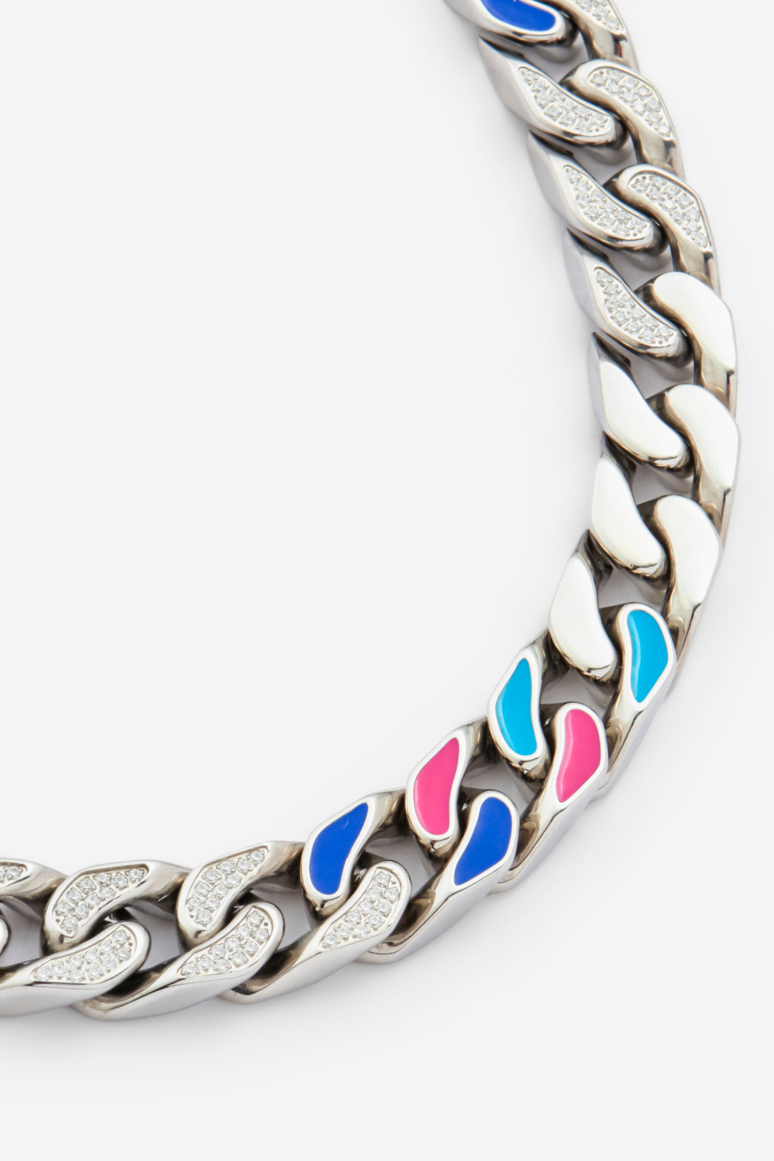 12 mm kubanische Kette mit blau-rotem Zirkonia-Emaille-Mix