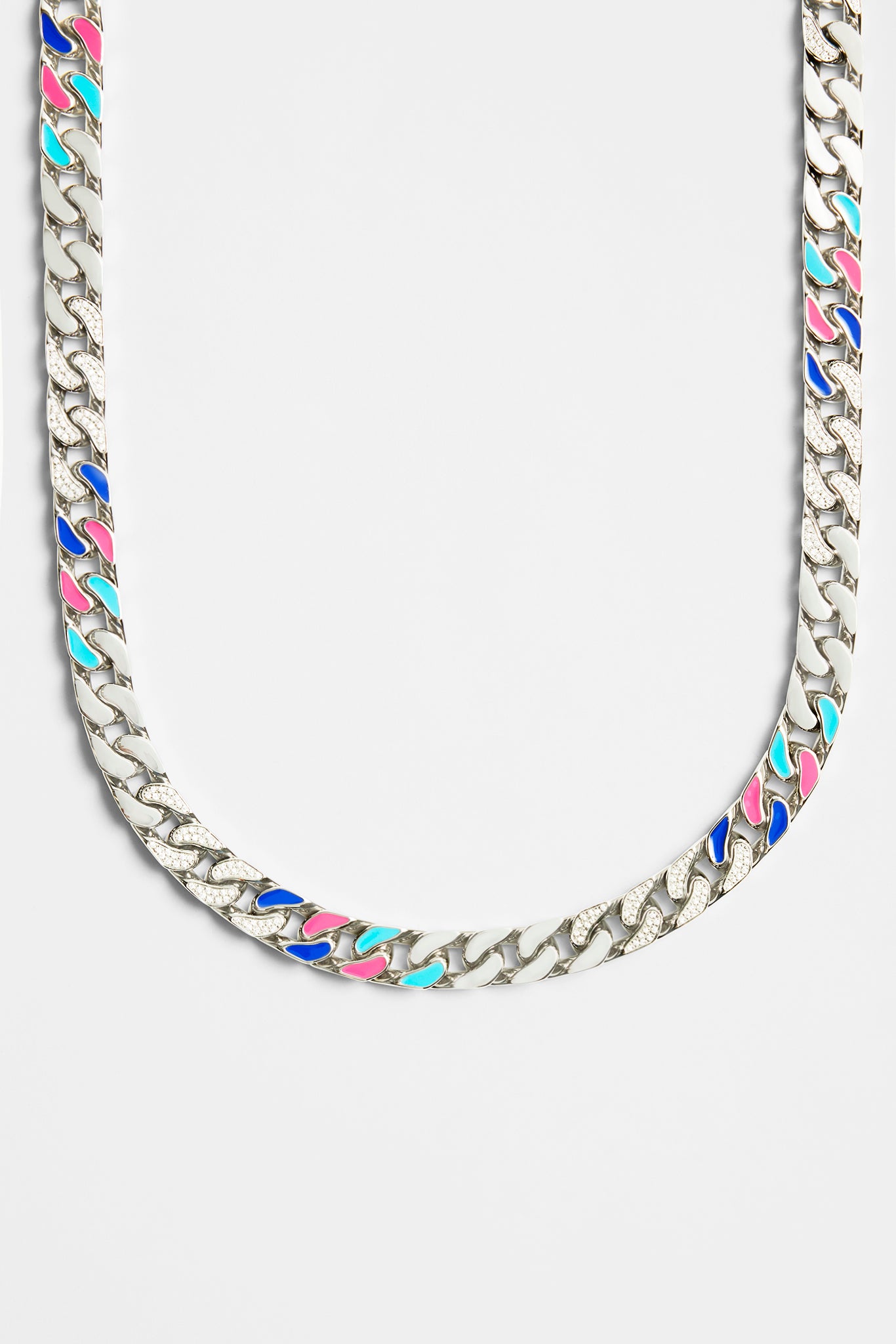 12 mm kubanische Kette mit blau-rotem Zirkonia-Emaille-Mix