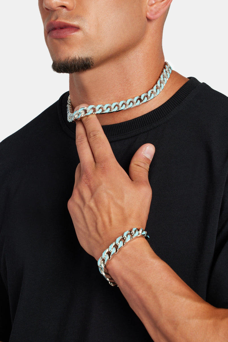 Blue String Chain 12mm Blue Enamel Cuban Chain – Cernucci