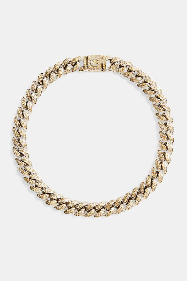 12mm Yellow Iced Out Cuban Chain Choker - White Gold