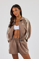 Taping Cropped Funnel Neck Jacket - Taupe