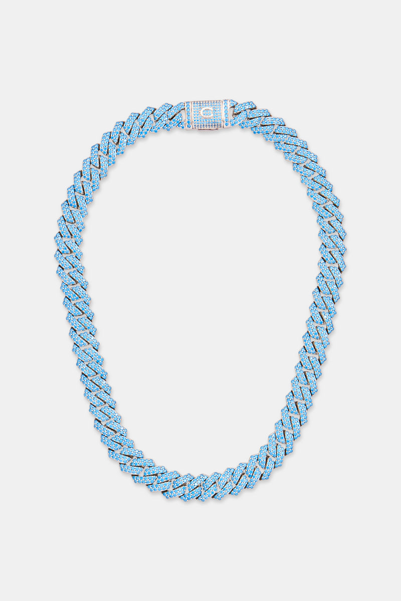 Iced Blue Prong Cuban Chain - White Gold