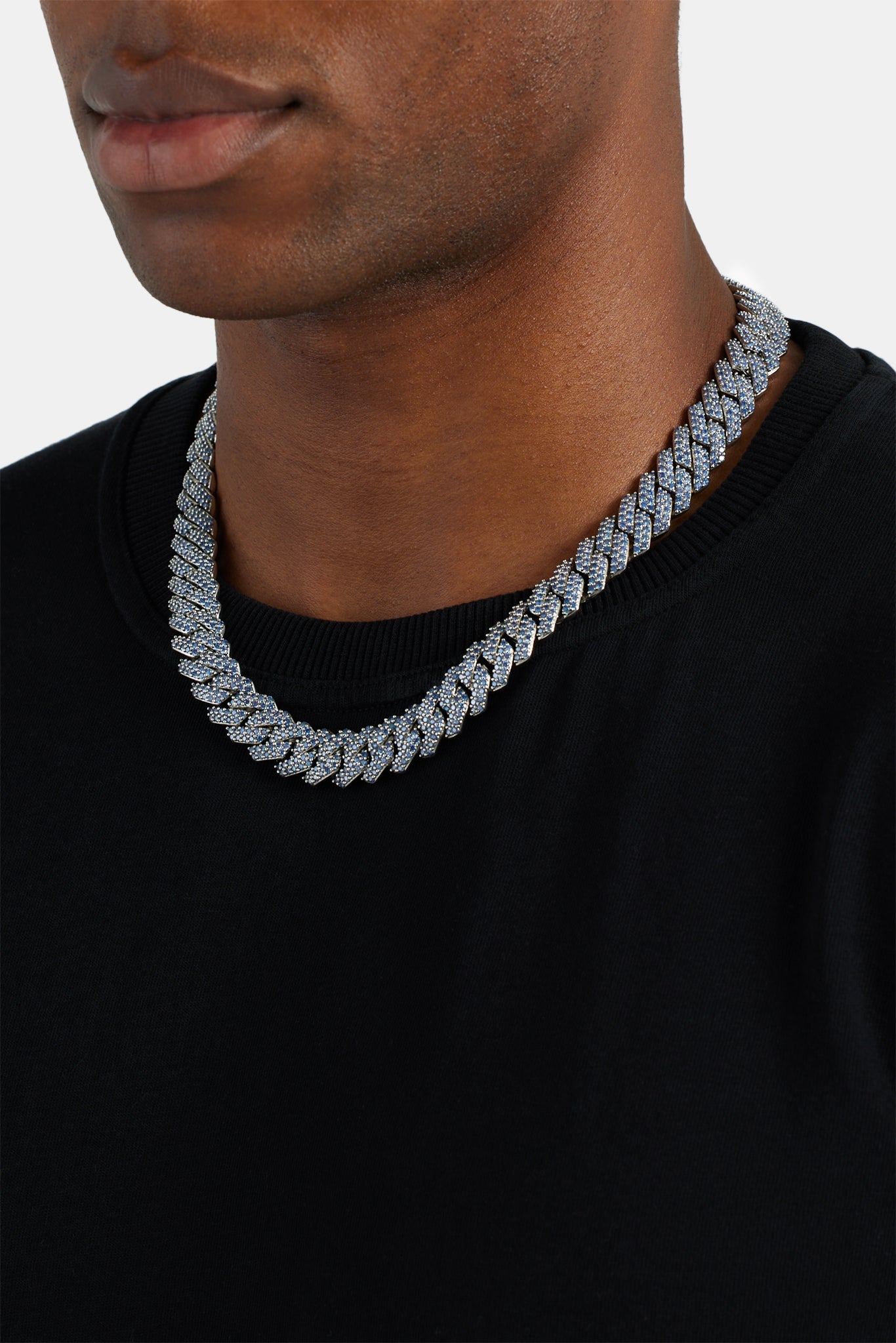 14 mm eisblaue kubanische Zirkonia-Kette mit Zinken