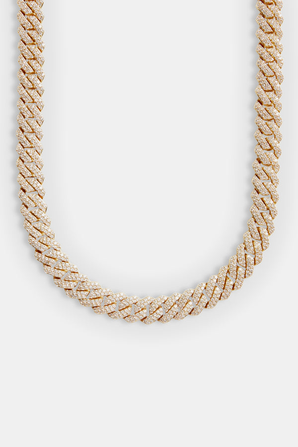 14mm Diamond Prong Link Chain - Gold