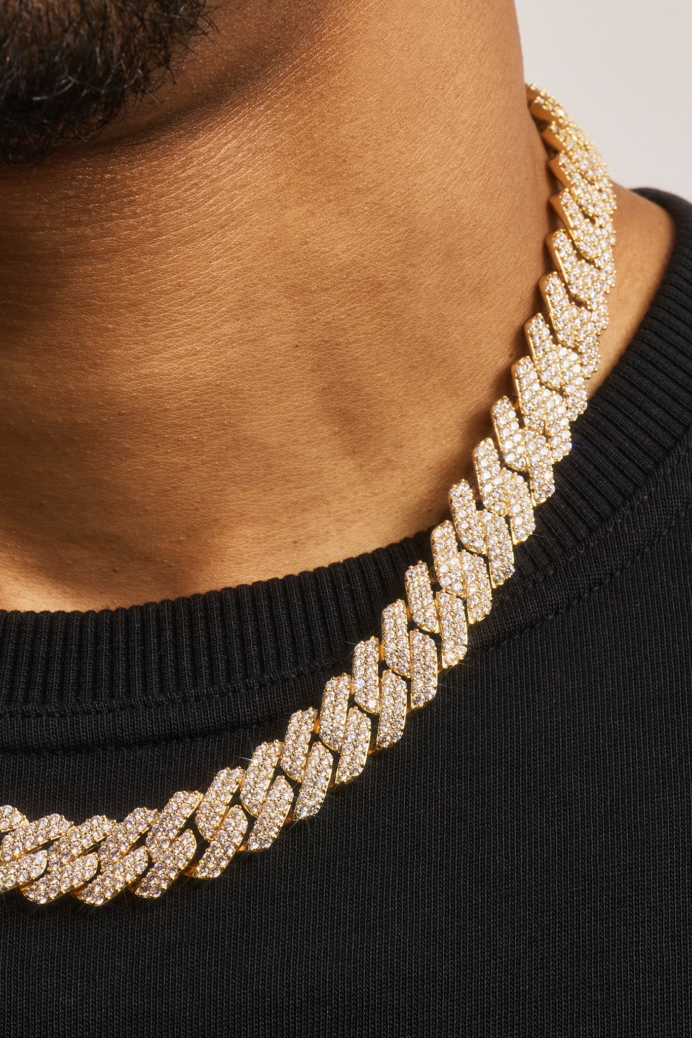 14 mm Iced Prong Link Kette - Gold