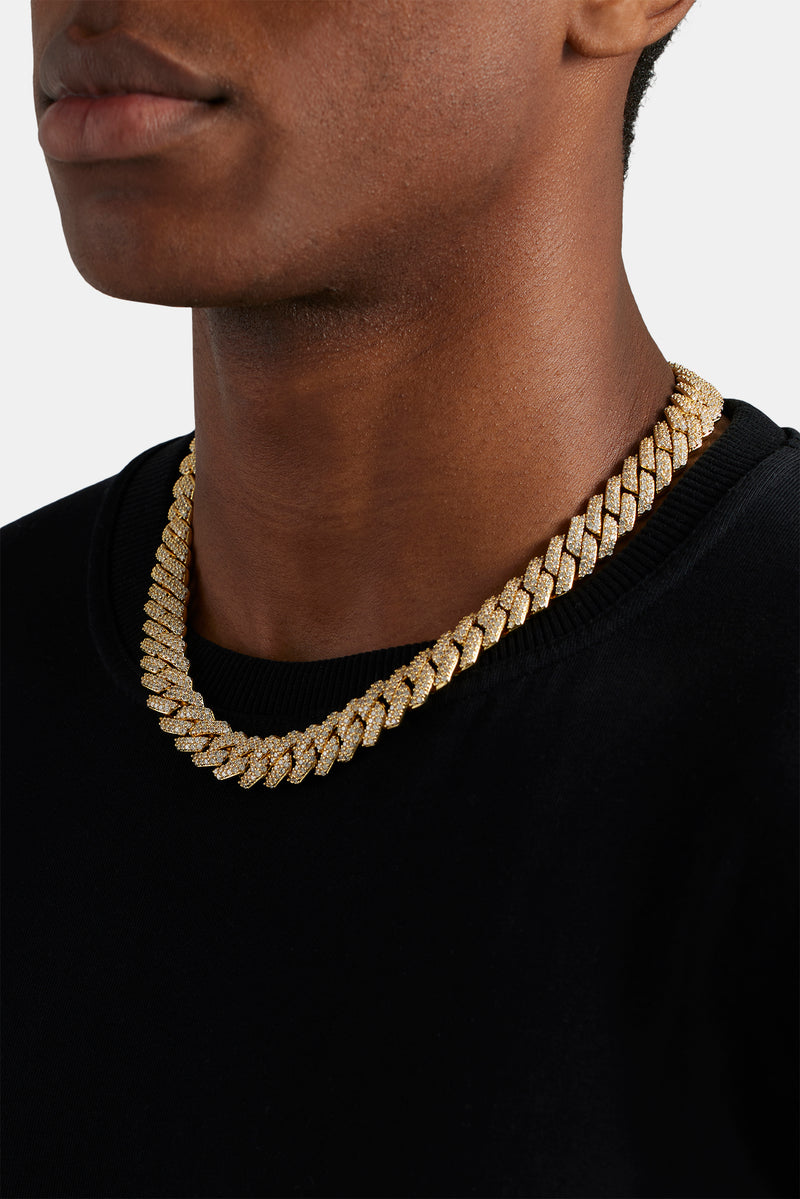 14mm Iced Prong Link Chain - Gold